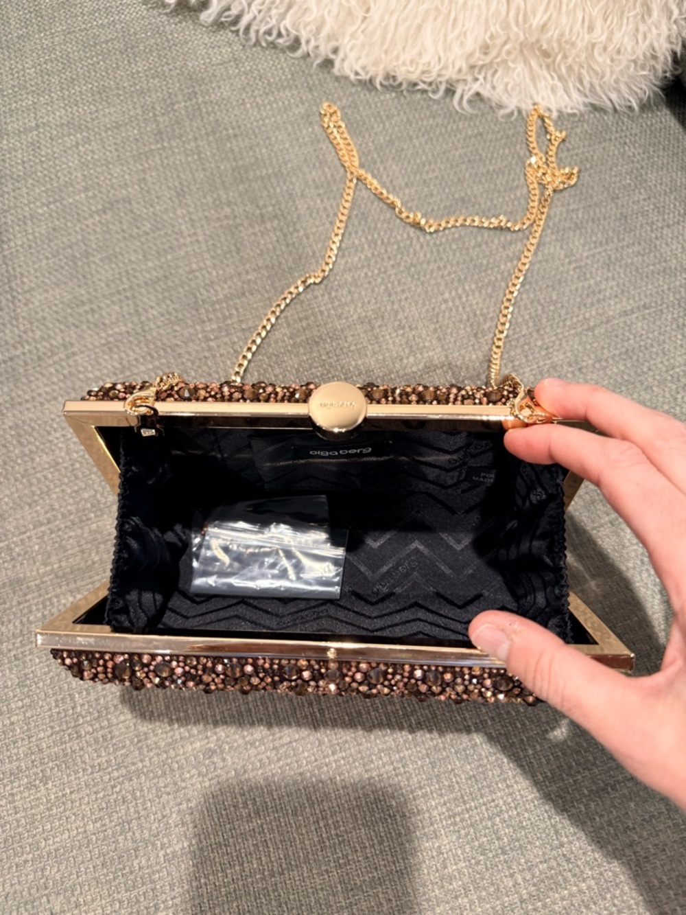 Olga Berg Brown Beaded Evening Clutch with Gold Chain - Picture 2 of 2